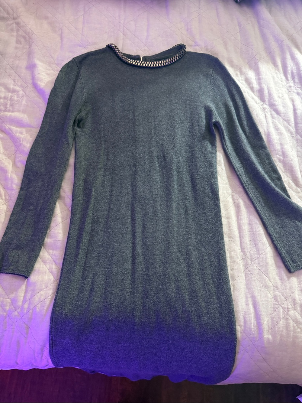 Zara Black Crewneck Sweater Dress with Chain Trim